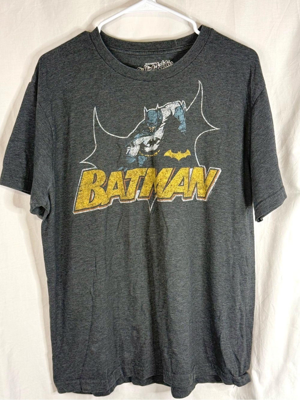 Old Navy Woman’s Batman Themed Charcoal Graphic Logo Tee — Size Large